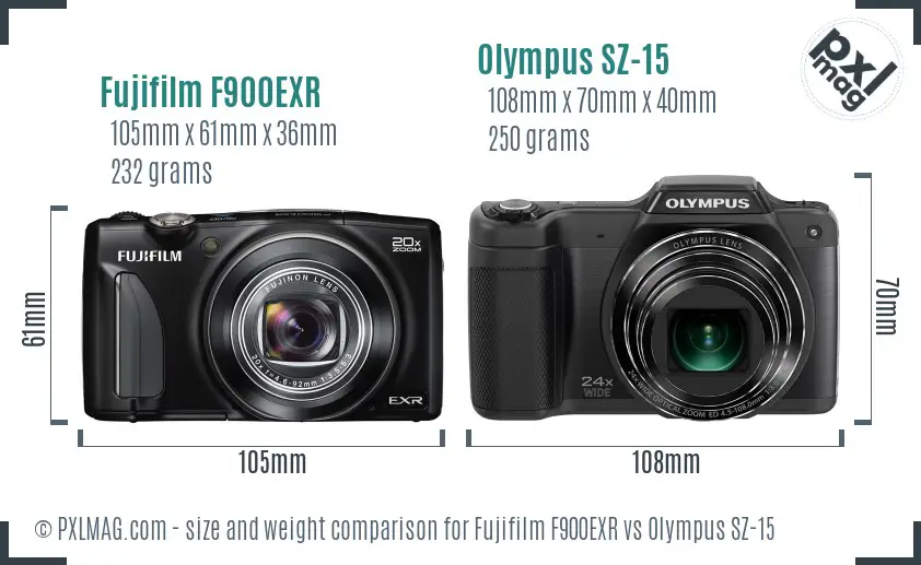 Fujifilm F900EXR vs Olympus SZ-15 size comparison