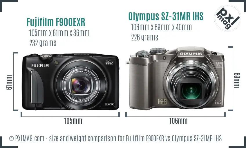 Fujifilm F900EXR vs Olympus SZ-31MR iHS size comparison