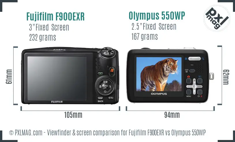 Fujifilm F900EXR vs Olympus 550WP Screen and Viewfinder comparison Fujifilm F900EXR vs Olympus 550WP Screen and Viewfinder comparison