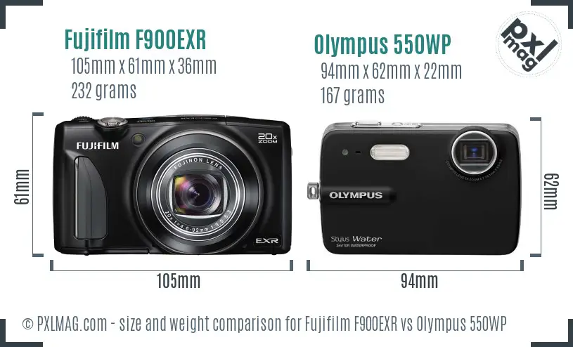 Fujifilm F900EXR vs Olympus 550WP size comparison Fujifilm F900EXR vs Olympus 550WP size comparison