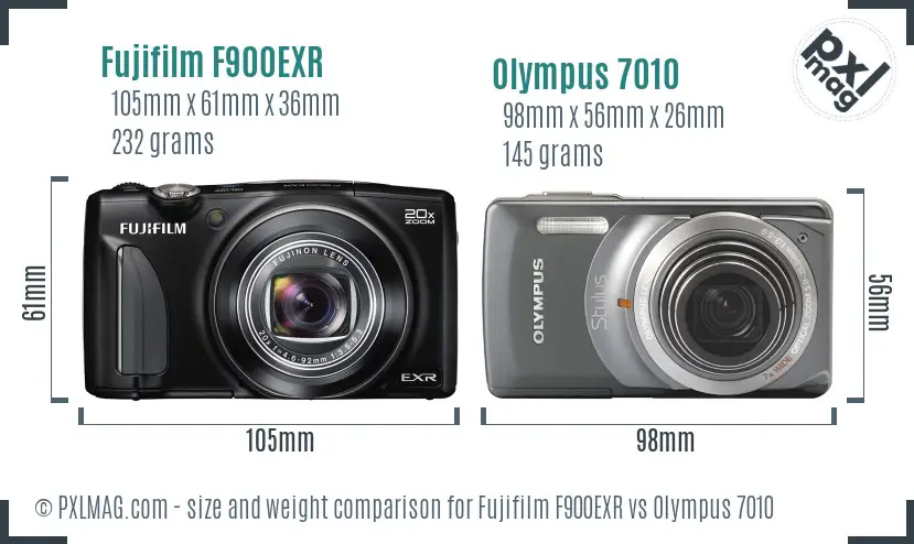 Fujifilm F900EXR vs Olympus 7010 size comparison