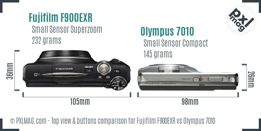 Fujifilm F900EXR vs Olympus 7010 top view buttons comparison