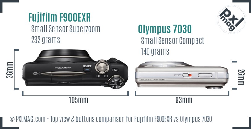 Fujifilm F900EXR vs Olympus 7030 top view buttons comparison