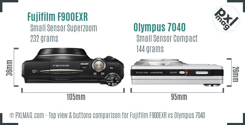 Fujifilm F900EXR vs Olympus 7040 top view buttons comparison Fujifilm F900EXR vs Olympus 7040 top view buttons comparison