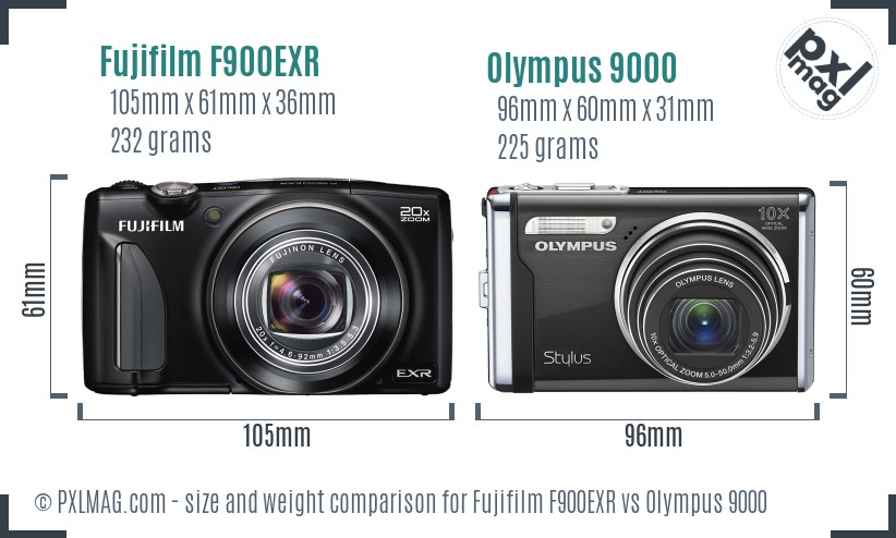 Fujifilm F900EXR vs Olympus 9000 size comparison
