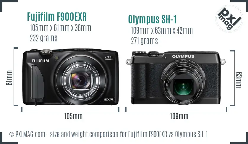 Fujifilm F900EXR vs Olympus SH-1 size comparison