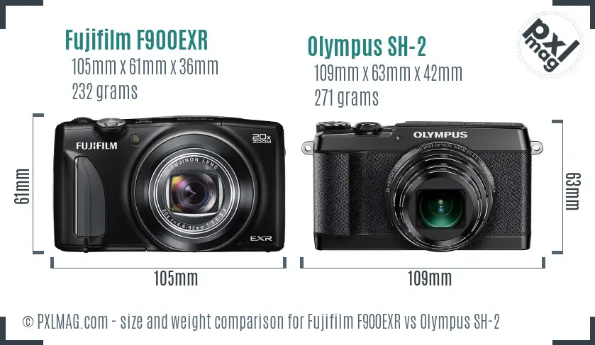 Fujifilm F900EXR vs Olympus SH-2 size comparison