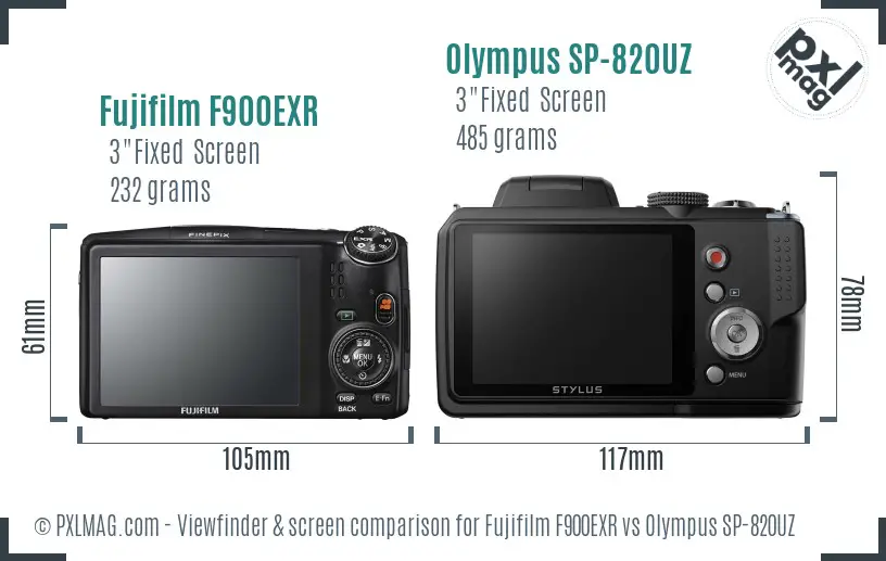 Fujifilm F900EXR vs Olympus SP-820UZ Screen and Viewfinder comparison