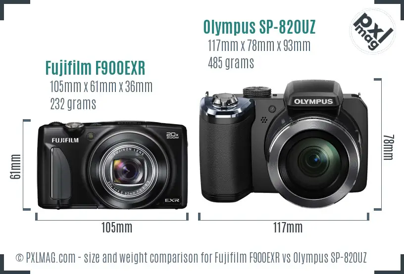 Fujifilm F900EXR vs Olympus SP-820UZ size comparison