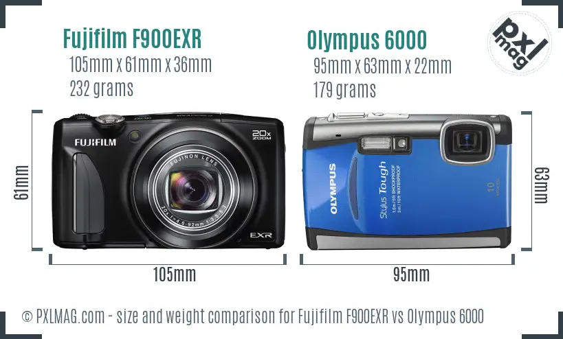 Fujifilm F900EXR vs Olympus 6000 size comparison