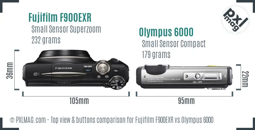 Fujifilm F900EXR vs Olympus 6000 top view buttons comparison