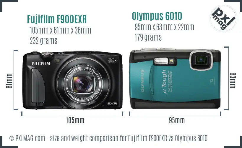 Fujifilm F900EXR vs Olympus 6010 size comparison