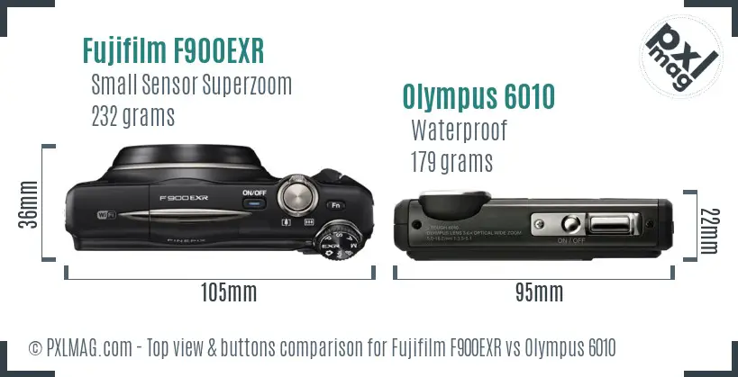Fujifilm F900EXR vs Olympus 6010 top view buttons comparison