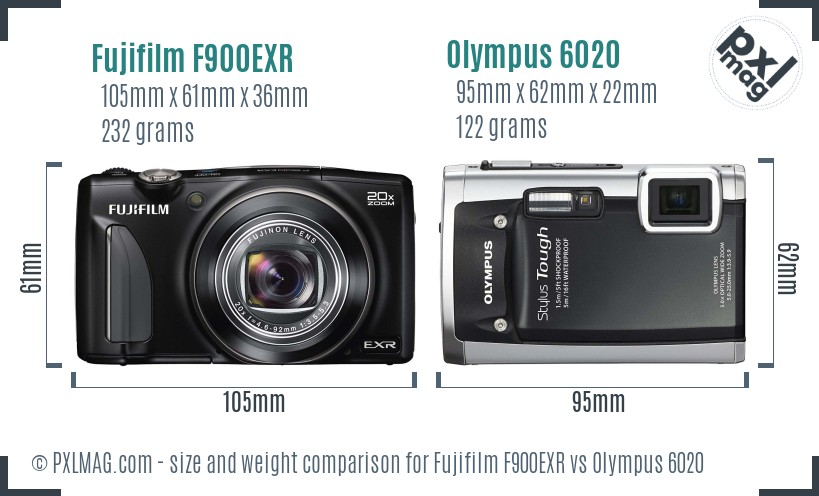 Fujifilm F900EXR vs Olympus 6020 size comparison