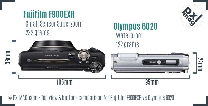 Fujifilm F900EXR vs Olympus 6020 top view buttons comparison