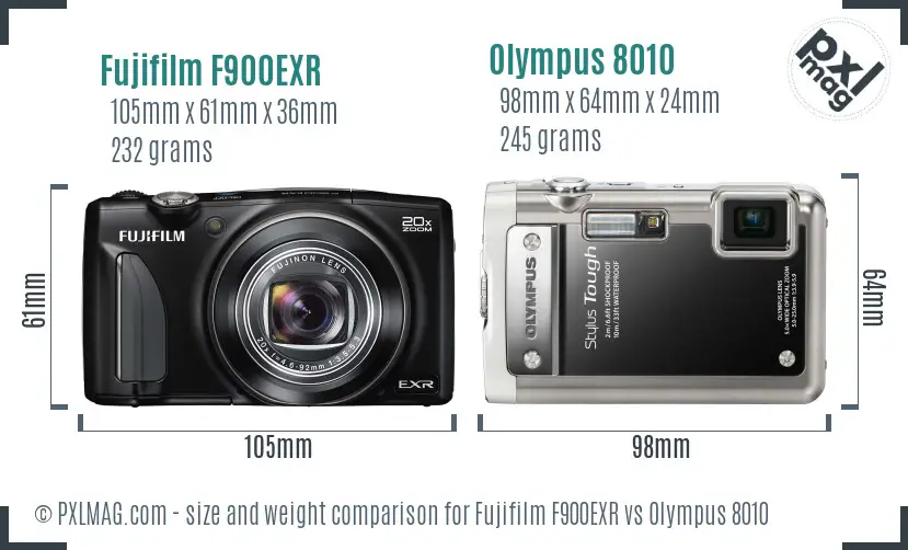 Fujifilm F900EXR vs Olympus 8010 size comparison