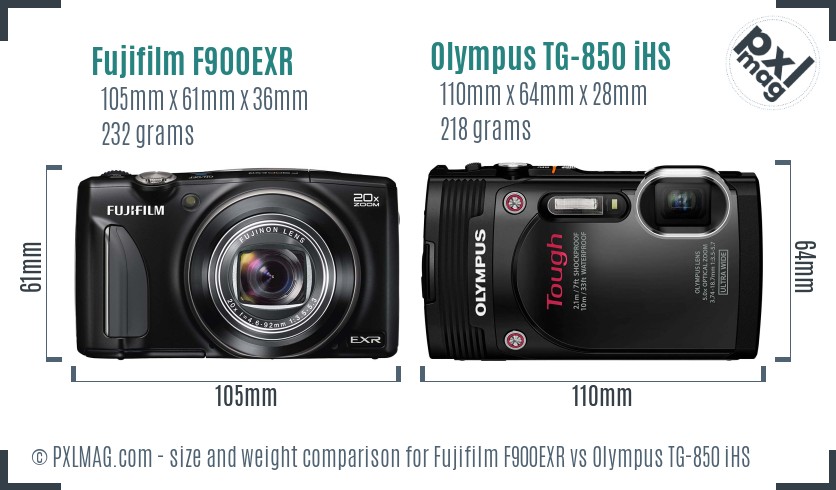 Fujifilm F900EXR vs Olympus TG-850 iHS size comparison Fujifilm F900EXR vs Olympus TG-850 iHS size comparison