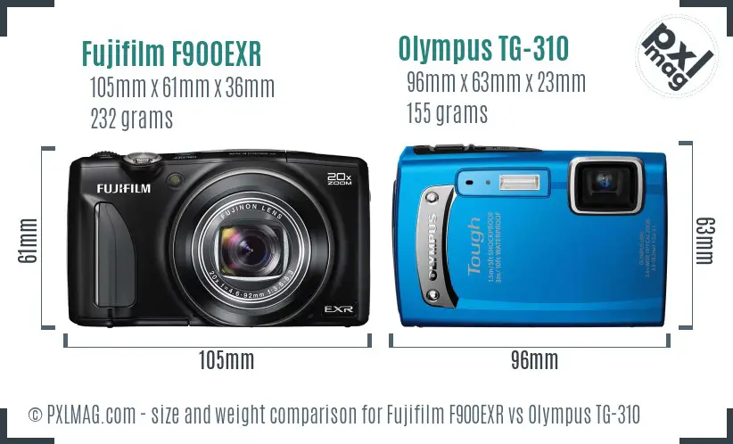 Fujifilm F900EXR vs Olympus TG-310 size comparison Fujifilm F900EXR vs Olympus TG-310 size comparison