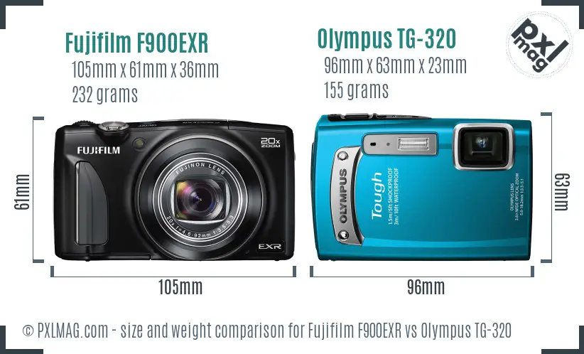 Fujifilm F900EXR vs Olympus TG-320 size comparison