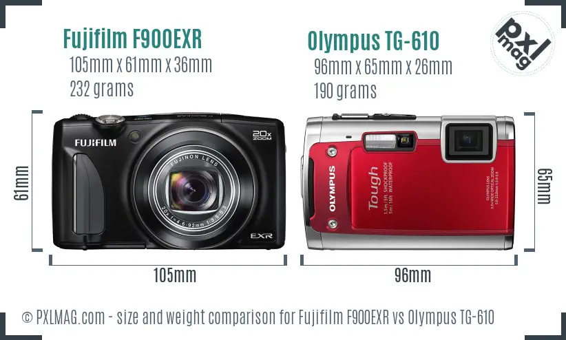 Fujifilm F900EXR vs Olympus TG-610 size comparison Fujifilm F900EXR vs Olympus TG-610 size comparison
