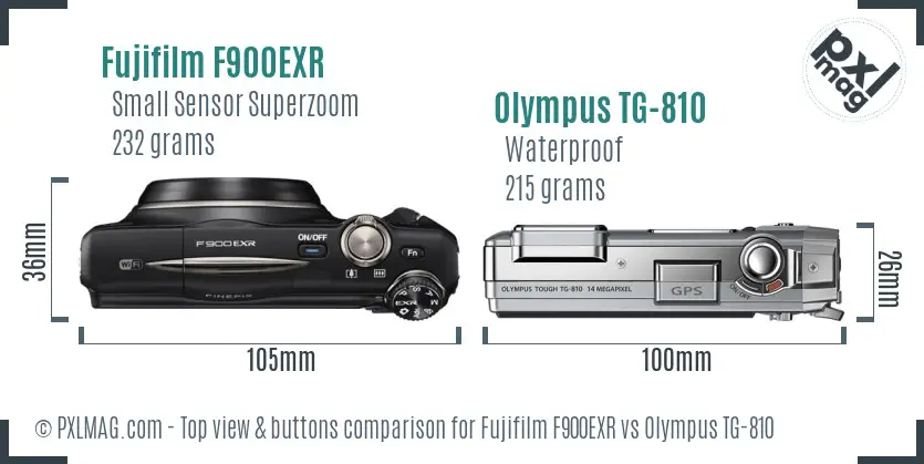 Fujifilm F900EXR vs Olympus TG-810 top view buttons comparison