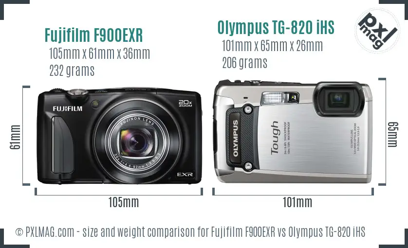 Fujifilm F900EXR vs Olympus TG-820 iHS size comparison