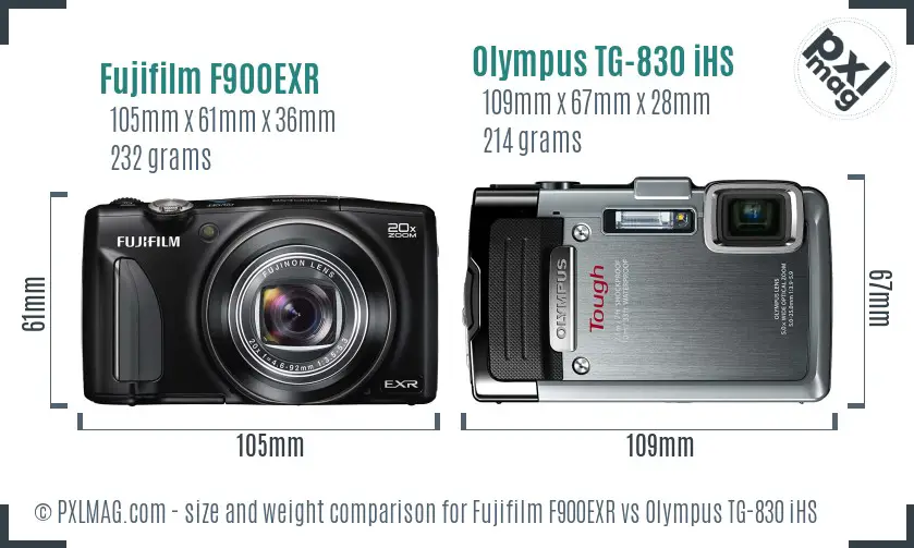 Fujifilm F900EXR vs Olympus TG-830 iHS size comparison