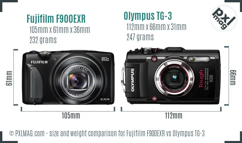 Fujifilm F900EXR vs Olympus TG-3 size comparison