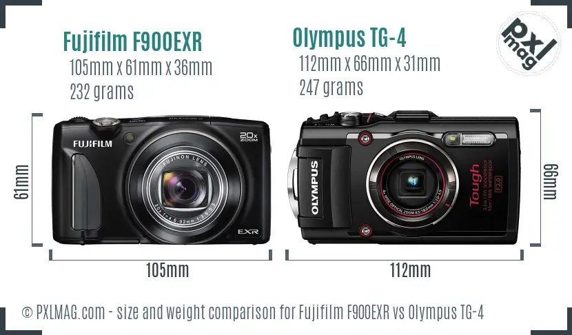 Fujifilm F900EXR vs Olympus TG-4 size comparison