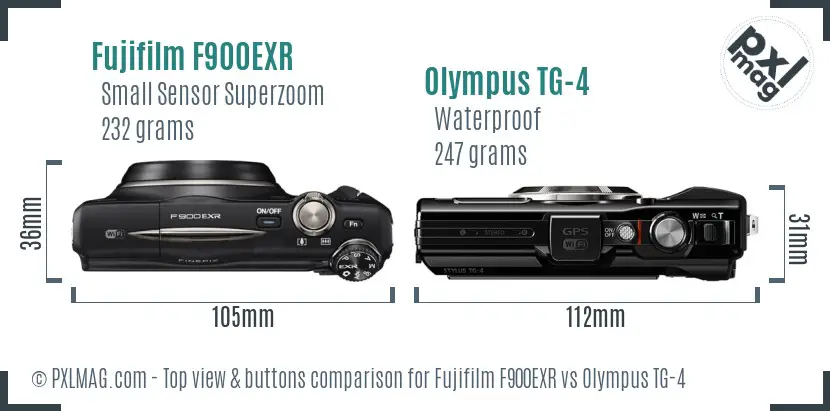 Fujifilm F900EXR vs Olympus TG-4 top view buttons comparison