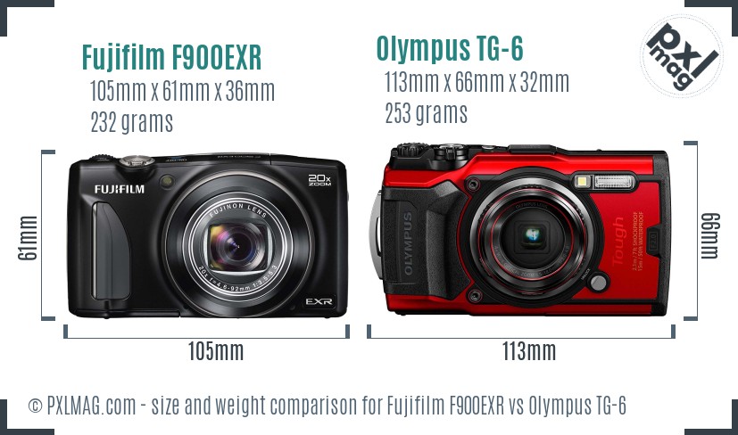 Fujifilm F900EXR vs Olympus TG-6 size comparison