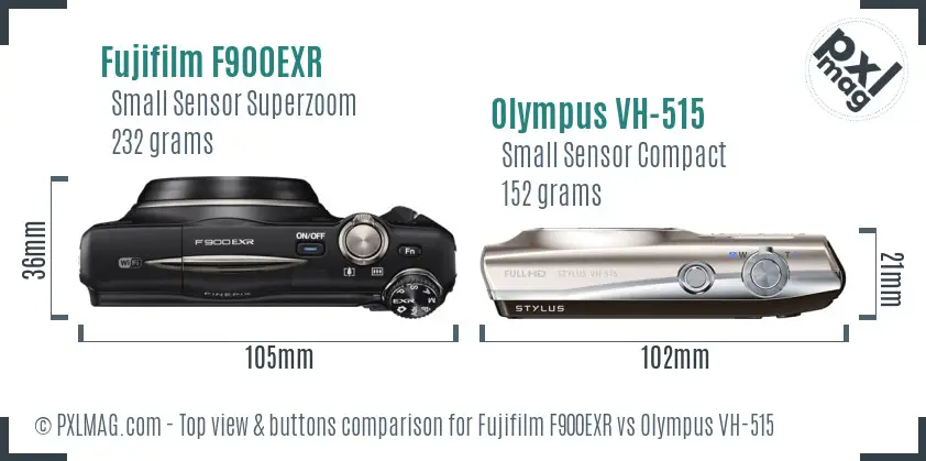 Fujifilm F900EXR vs Olympus VH-515 top view buttons comparison