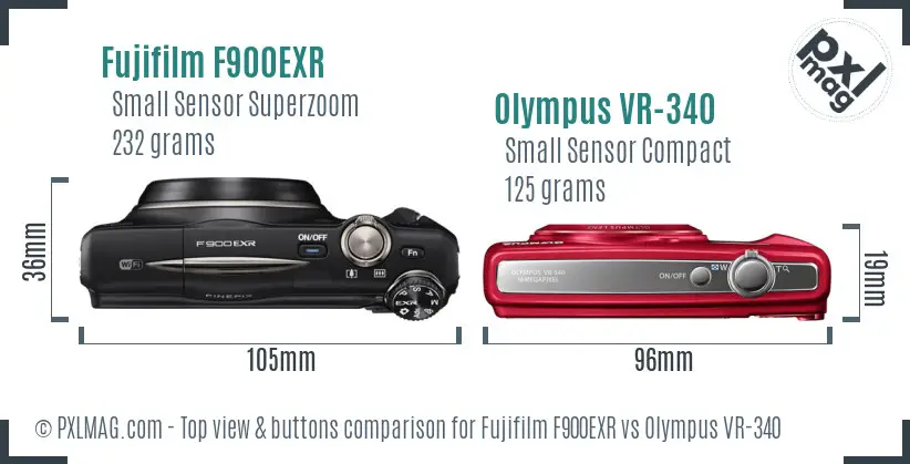 Fujifilm F900EXR vs Olympus VR-340 top view buttons comparison Fujifilm F900EXR vs Olympus VR-340 top view buttons comparison
