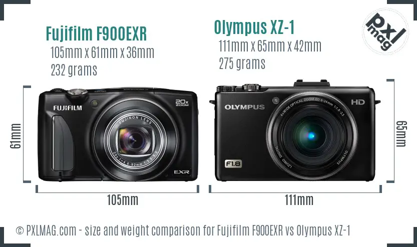 Fujifilm F900EXR vs Olympus XZ-1 size comparison Fujifilm F900EXR vs Olympus XZ-1 size comparison