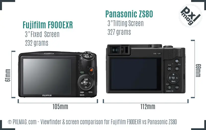 Fujifilm F900EXR vs Panasonic ZS80 Screen and Viewfinder comparison