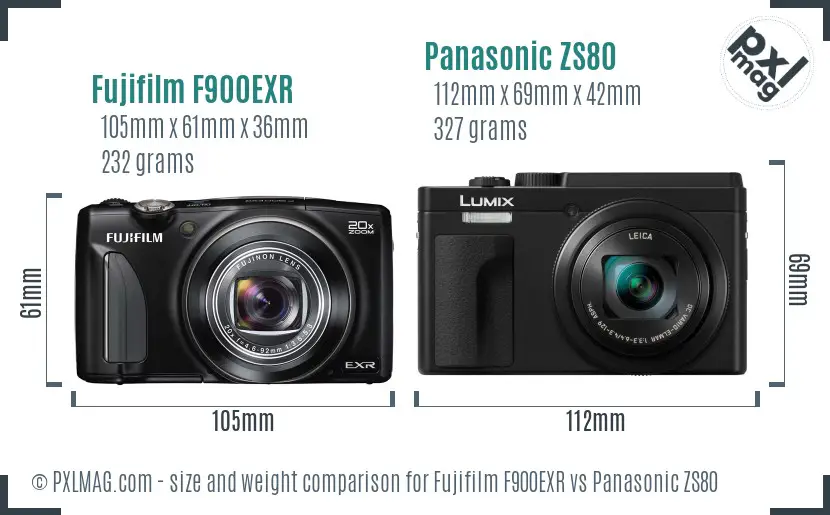Fujifilm F900EXR vs Panasonic ZS80 size comparison