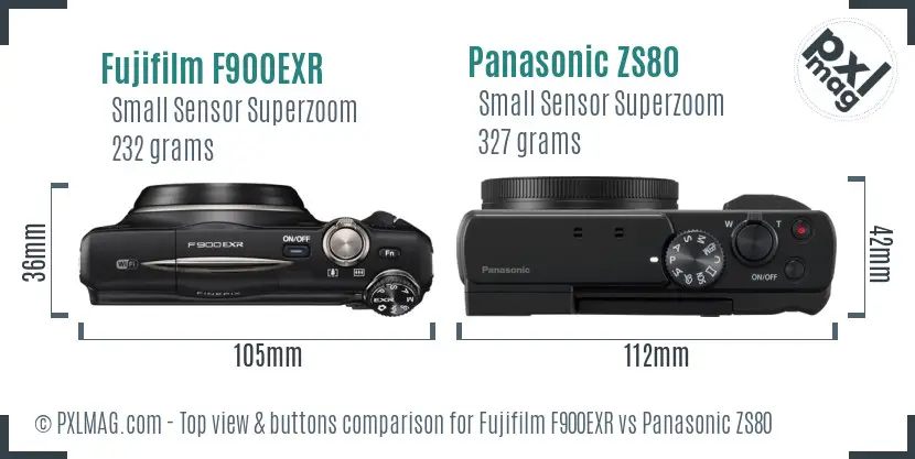 Fujifilm F900EXR vs Panasonic ZS80 top view buttons comparison