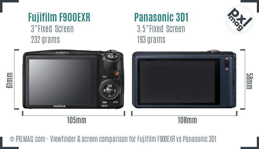 Fujifilm F900EXR vs Panasonic 3D1 Screen and Viewfinder comparison