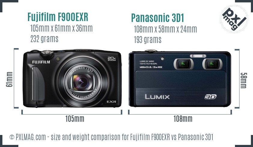 Fujifilm F900EXR vs Panasonic 3D1 size comparison