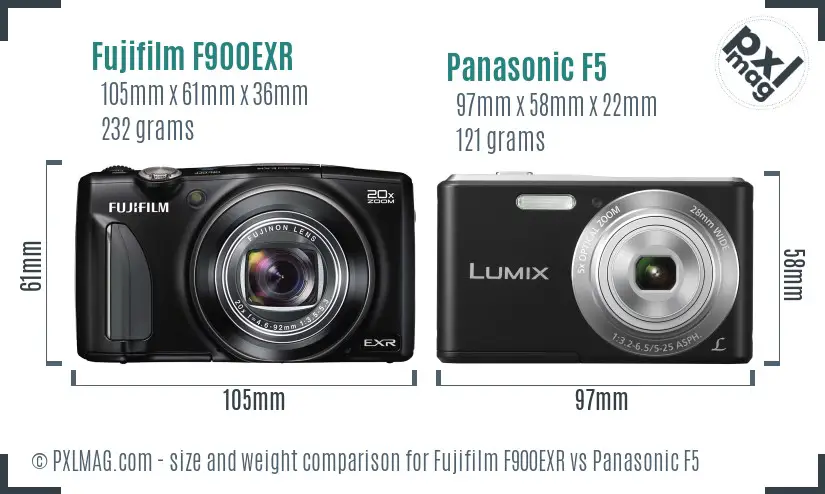 Fujifilm F900EXR vs Panasonic F5 size comparison Fujifilm F900EXR vs Panasonic F5 size comparison
