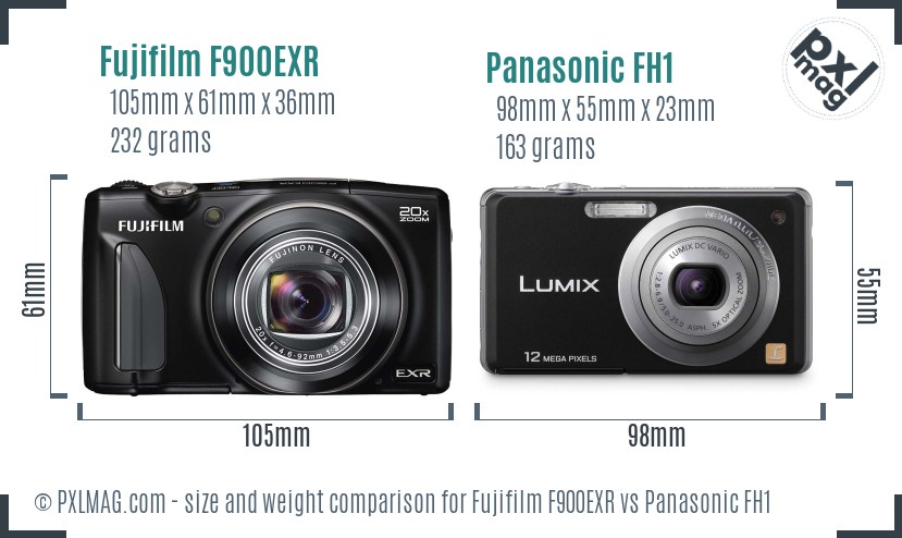 Fujifilm F900EXR vs Panasonic FH1 size comparison Fujifilm F900EXR vs Panasonic FH1 size comparison