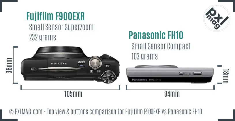 Fujifilm F900EXR vs Panasonic FH10 top view buttons comparison Fujifilm F900EXR vs Panasonic FH10 top view buttons comparison
