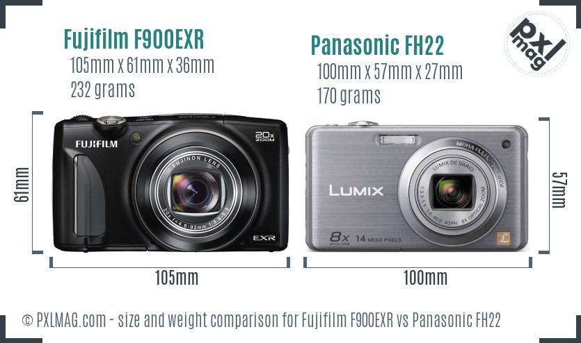 Fujifilm F900EXR vs Panasonic FH22 size comparison
