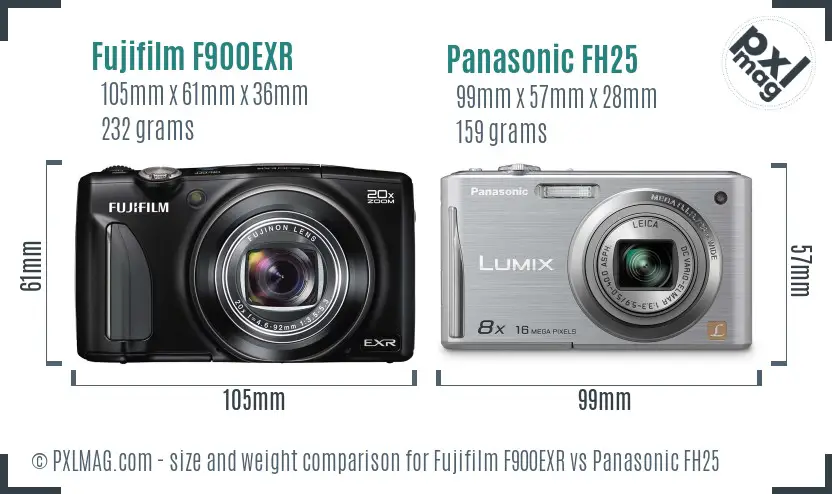 Fujifilm F900EXR vs Panasonic FH25 size comparison