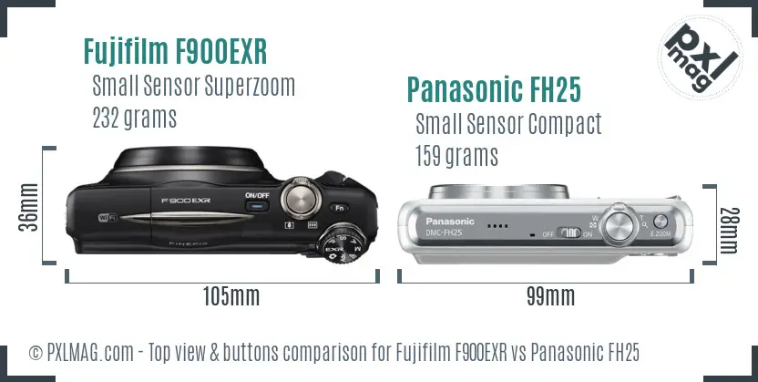 Fujifilm F900EXR vs Panasonic FH25 top view buttons comparison