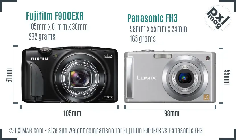 Fujifilm F900EXR vs Panasonic FH3 size comparison Fujifilm F900EXR vs Panasonic FH3 size comparison