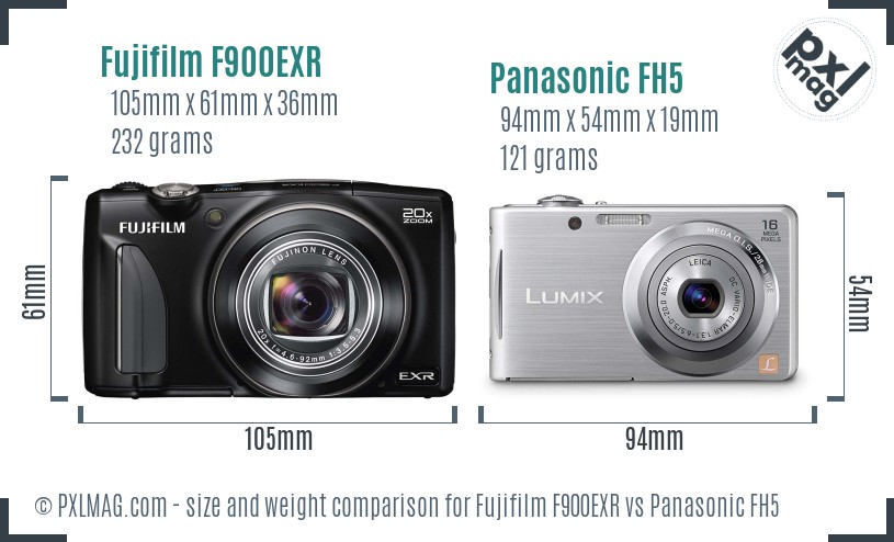 Fujifilm F900EXR vs Panasonic FH5 size comparison Fujifilm F900EXR vs Panasonic FH5 size comparison