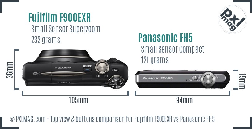 Fujifilm F900EXR vs Panasonic FH5 top view buttons comparison