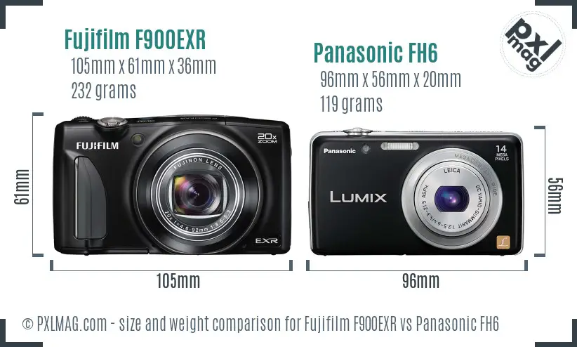 Fujifilm F900EXR vs Panasonic FH6 size comparison