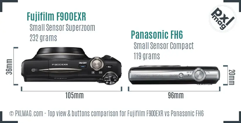 Fujifilm F900EXR vs Panasonic FH6 top view buttons comparison